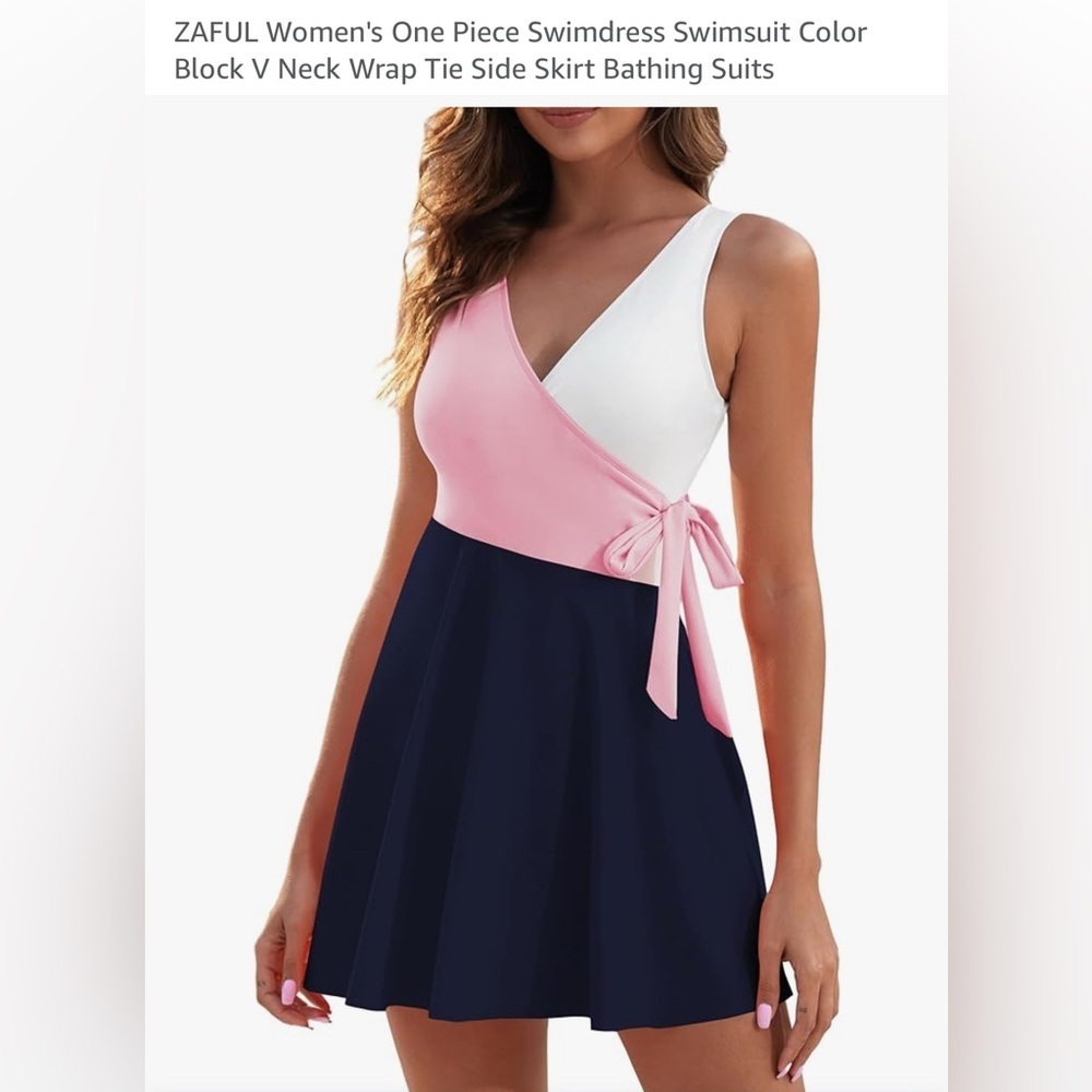 Pink white & Navy Color Block Swimsuit Dress
New elegant comfortable flowing